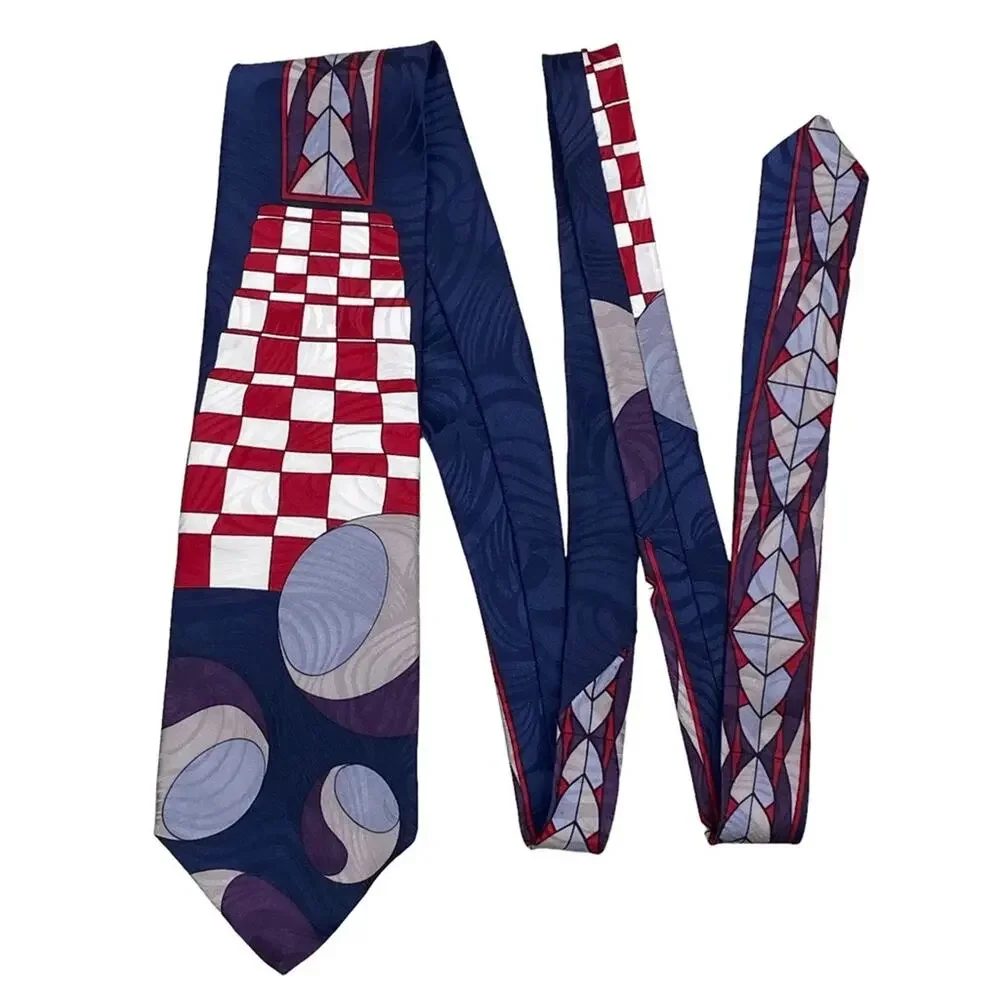 Vintage Valentino Blue Red Abstract 100% Silk Made In USA Neck Tie